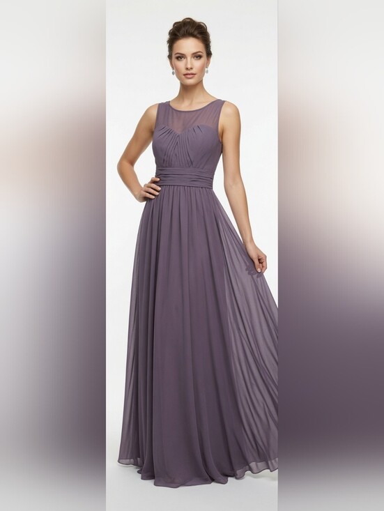 Bill Levkoff Dresses & Skirts - Bill Levkoff Sheer Yoke Pleated Chiffon Maxi Dress in Dusty Mauve (Size :14)